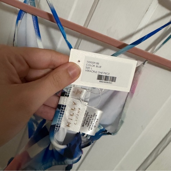 Milly Veracruz One Piece Swimsuit Side Cutouts Blue Abstract Print Large G - Picture 7 of 11